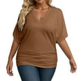 thumbnail image 1 of V-Neck Tops for Women Casual Solid Color Shirts Short Sleeve Fall Fashion Dressy Tee, 1 of 5
