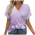 thumbnail image 1 of V Neck Tops for Women Dressy Casual Floral Printed Short Sleeve Blouses Summer Basic Loose Fit Tunic T Shirts (M, Multicolor 5), 1 of 6