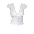thumbnail image 1 of V Neck Tops for Women Slim Fit Blouse Short Sleeve Top 2026 Fashion Casual Summer Daily Wear Outfits by Yigetop White M, 1 of 6