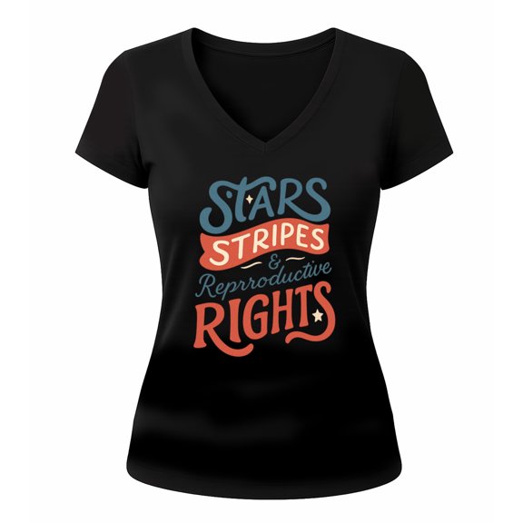 V Neck Tshirts for Women,Fashion Retro Stars Stripes & Reproductive Rights Graphic Tee