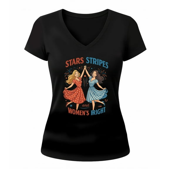V Neck Tshirts for Women,Retro "Stars Stripes and Womens Right " Cartoon T-shirt