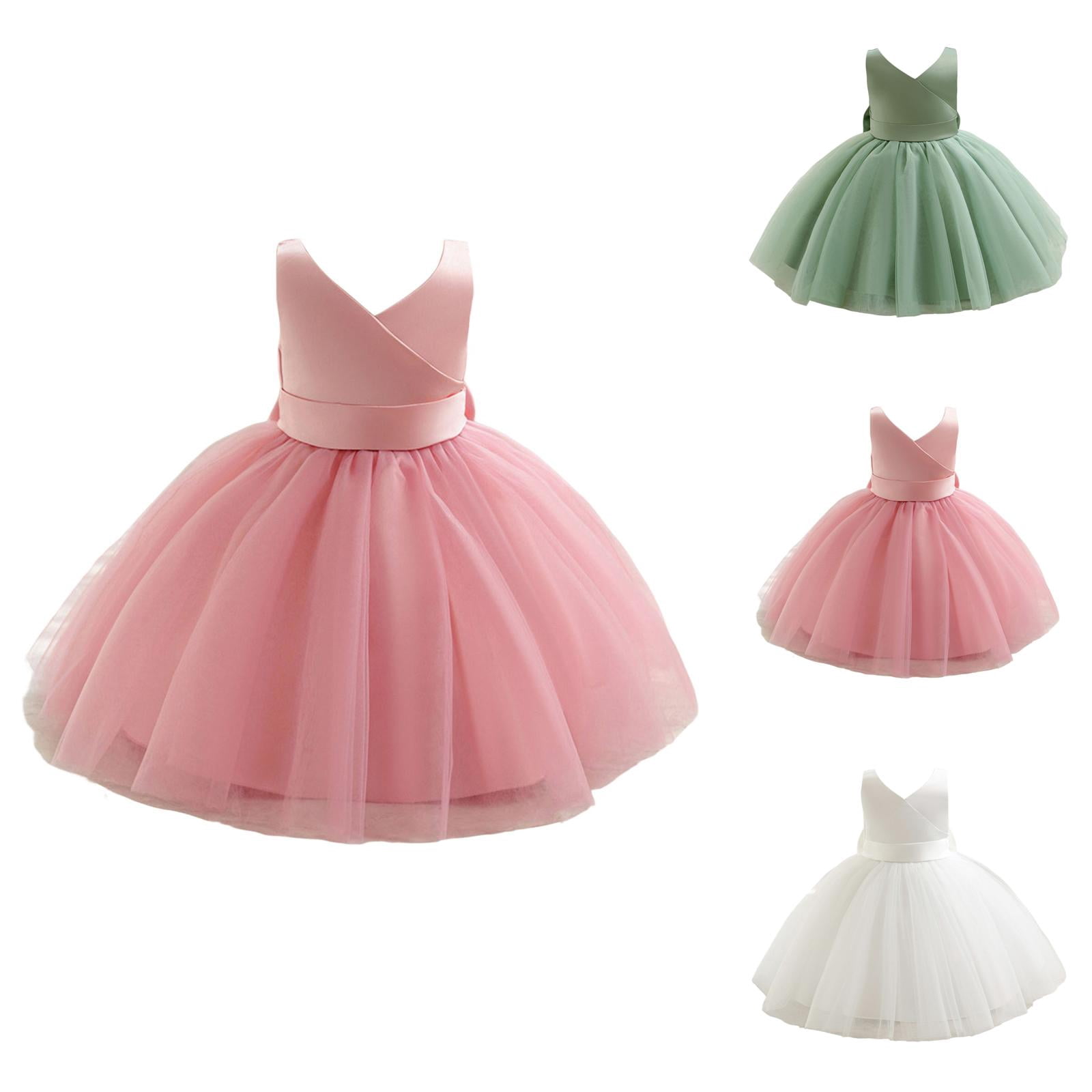 V-Neck Tulle Bridal Dress for Babies – Bow Puff Flower Girl Gown Ages ...
