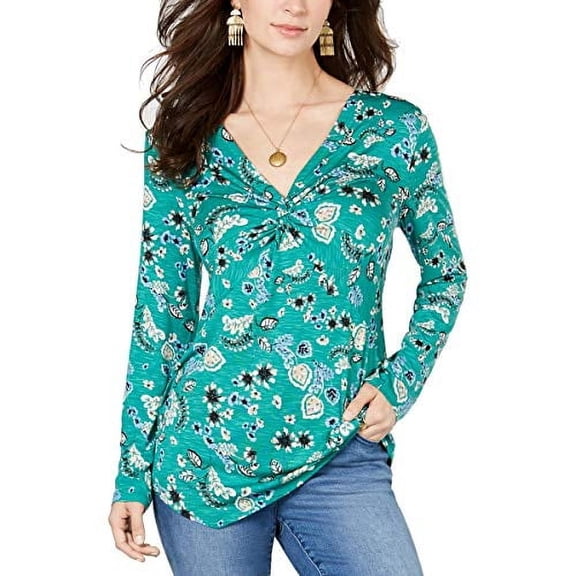 V-Neck Twist-Front Floral-Print Top Floral Oasis L