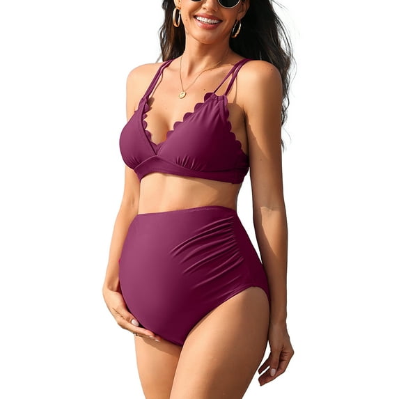 V Neck Two Piece Swimwear for Maternity High Waisted Pregnancy Bikini Set Pregnancy Swimsuit