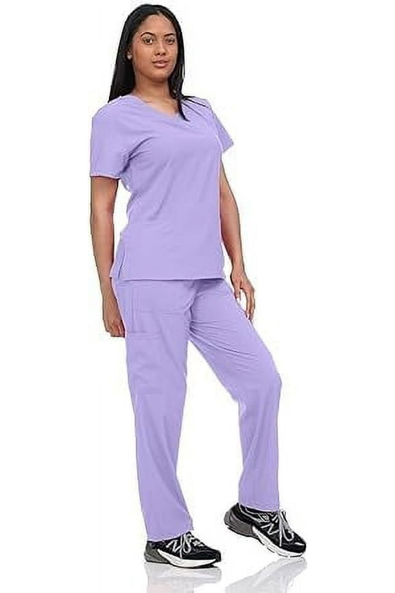 V Neck Unisex Scrub Set, Top and Pants Lightweight Stretch Fabric for Home Attendant and Nurse Uniform