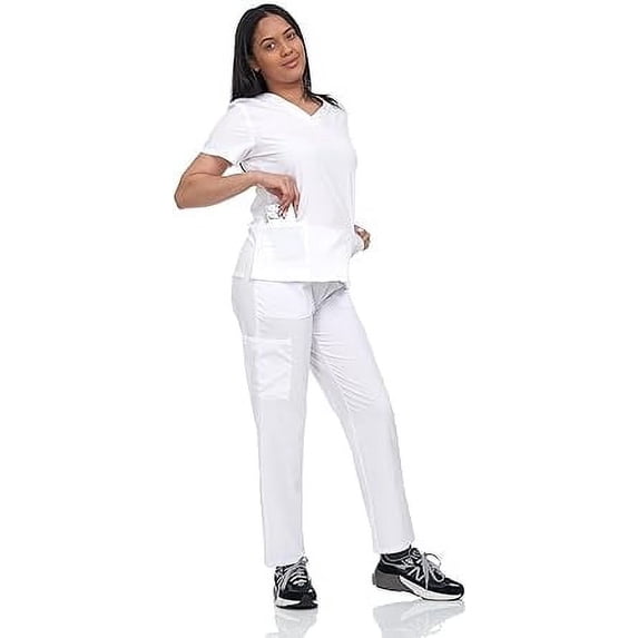 V Neck Unisex Scrub Set, Top and Pants Lightweight Stretch Fabric for Home Attendant and Nurse Uniform