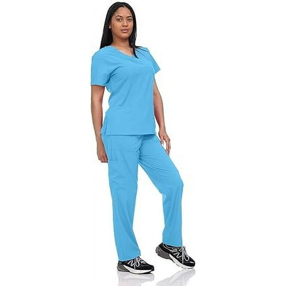V Neck Unisex Scrub Set, Top and Pants Lightweight Stretch Fabric for Home Attendant and Nurse Uniform