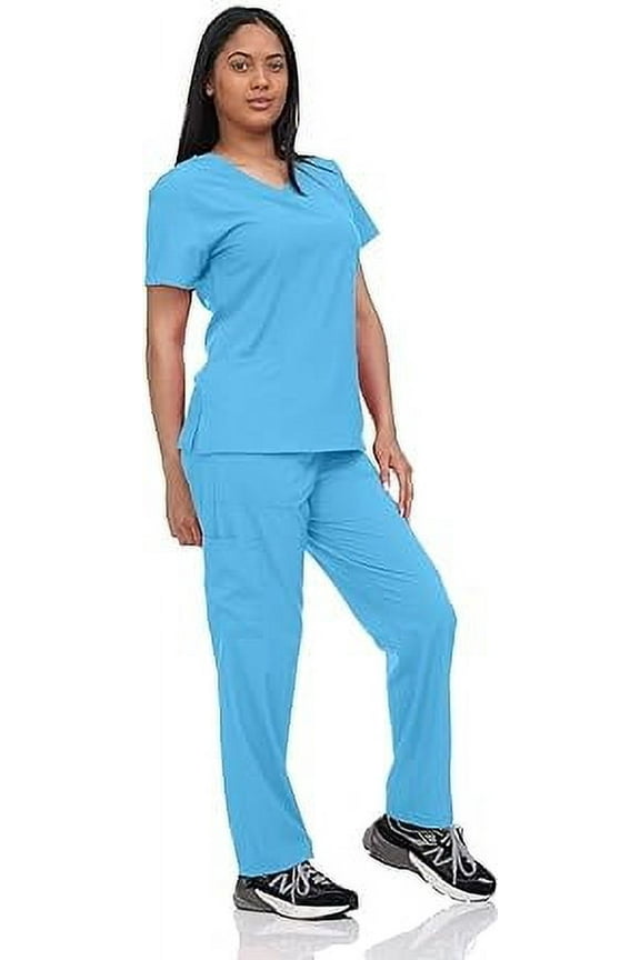 V Neck Unisex Scrub Set, Top and Pants Lightweight Stretch Fabric for Home Attendant and Nurse Uniform