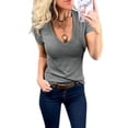 thumbnail image 1 of V-Neck Women Solid Color Skinny T Shirt, 1 of 1