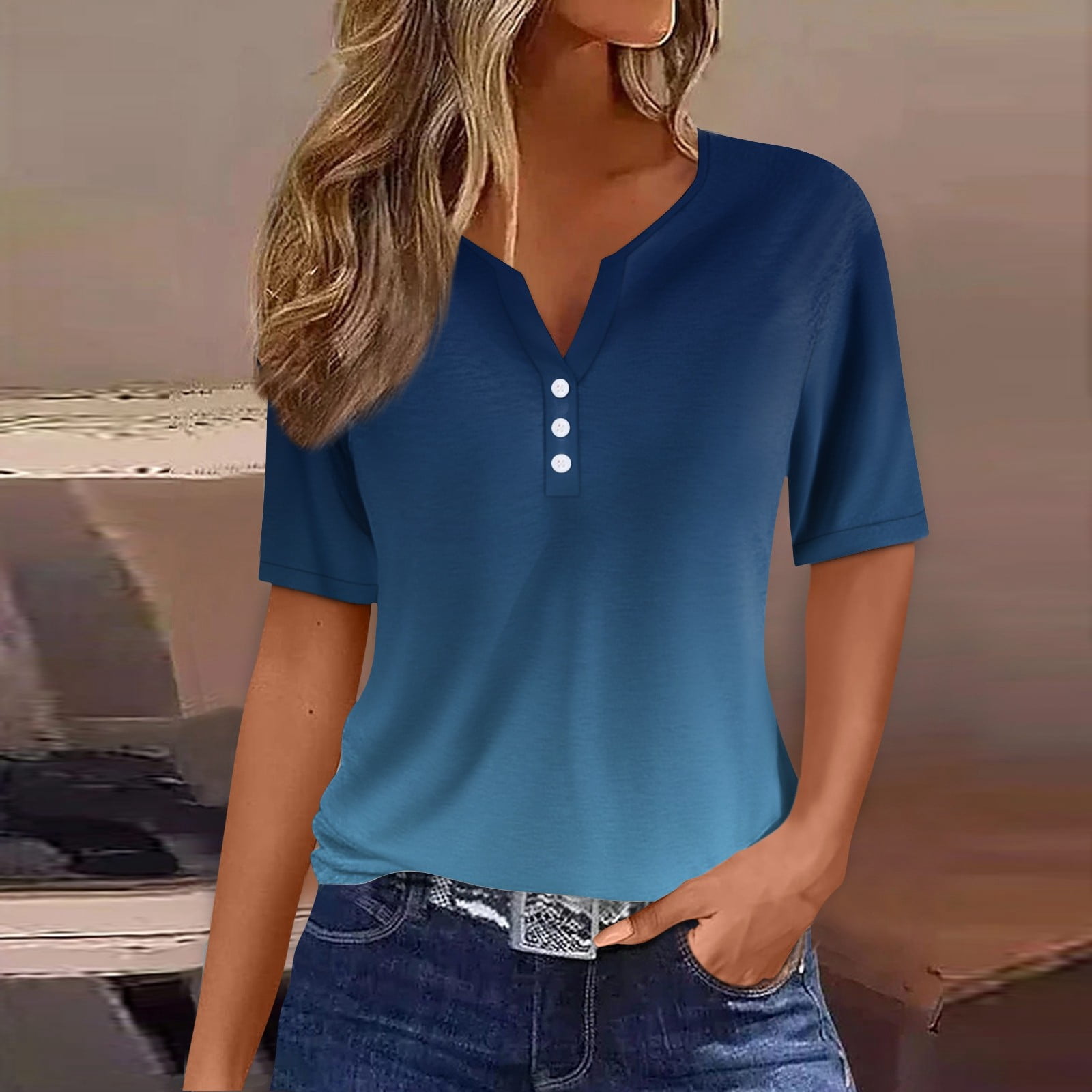 Dofaoo Women's Short Sleeve V-Neck T-Shirt With Pocket - Oversized Casual Summer Top, Sizes S-XXL