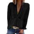 thumbnail image 1 of V Neck Women Top Lace Loose Polyester Soft Breathable Machine Washable Clothing LC2518021 Black XL, 1 of 5