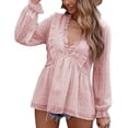 thumbnail image 1 of V Neck Women Top Lace Loose Polyester Soft Breathable Machine Washable Clothing LC2518021 Pink XL, 1 of 6