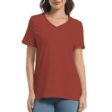Women's V-Neck T-Shirts - Short Sleeve Summer Basic Tops, Soft & Breathable, Sizes S-3XL