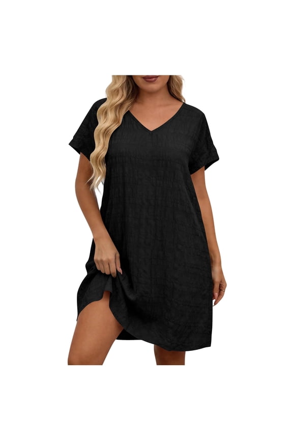 V Neck Womens Summer Dresses Casual Short Sleeve Beach Mini Tshirt Dress Maternity Oversized Comfy Gauze Dress