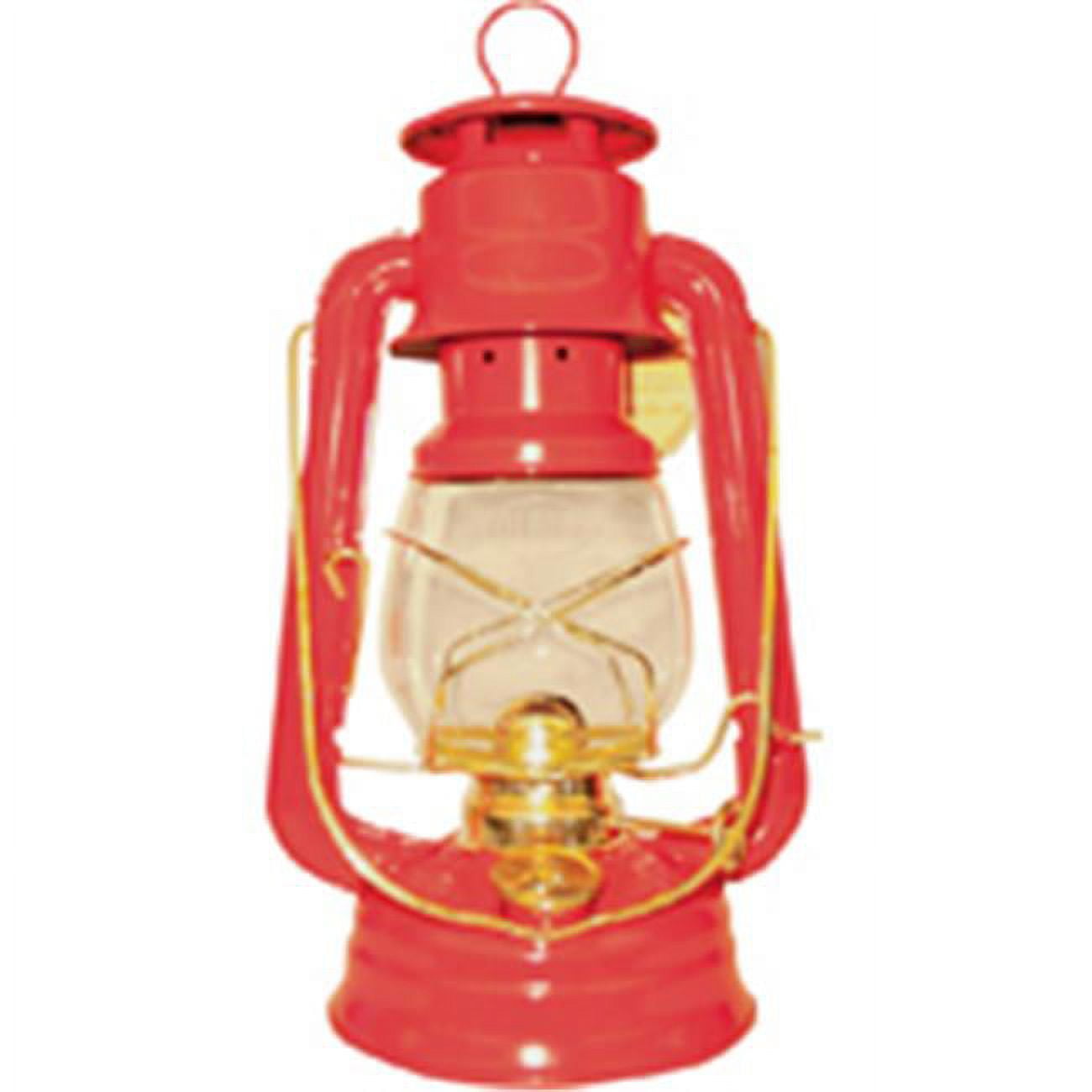 Red Enamel Oil Lantern with Brass Trim