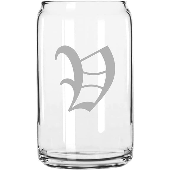 V Old English Monogrammed Etched 16oz Libbey Can Glass