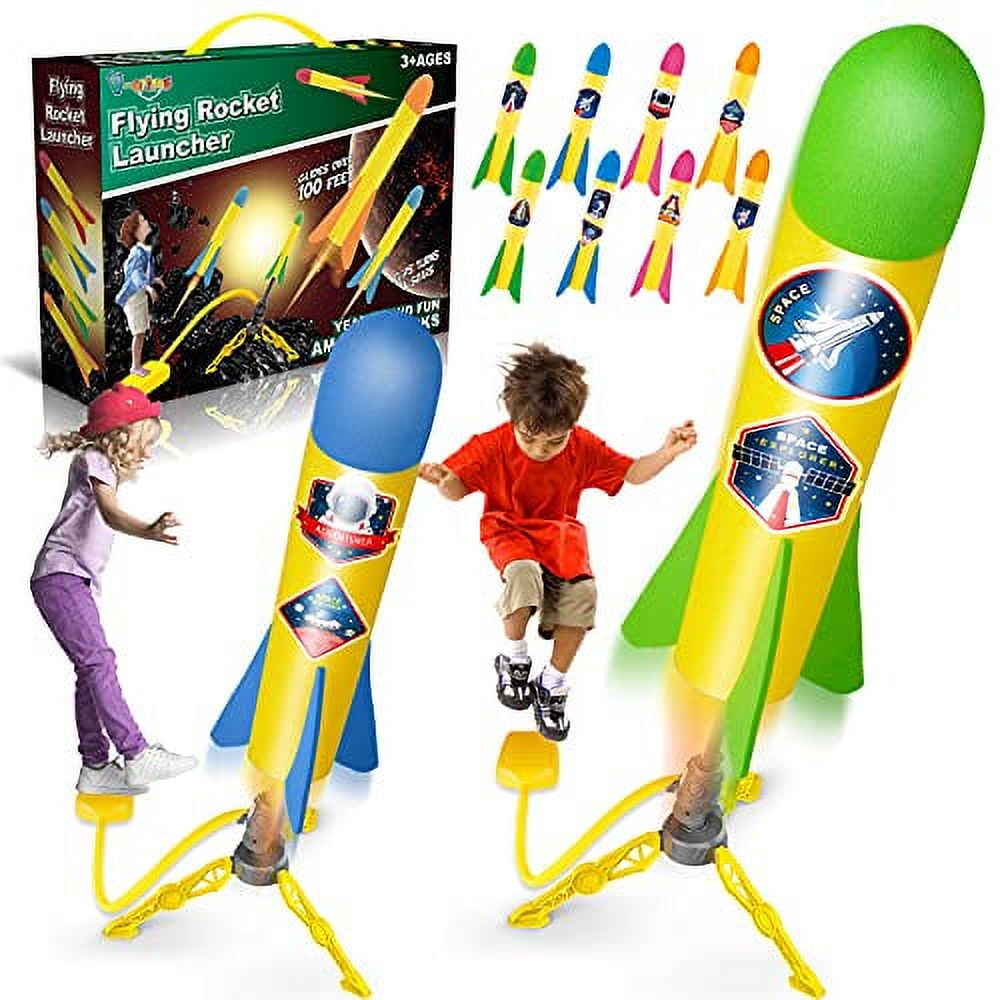 V-Opitos Rocket Launch Toys for Kids Age of 3, 4, 5, 6, 7, 8 Year Old Boys & Girls, 2 Pack Rocket Launchers with 8 Colorful Foam Rockets, Top Outdoor