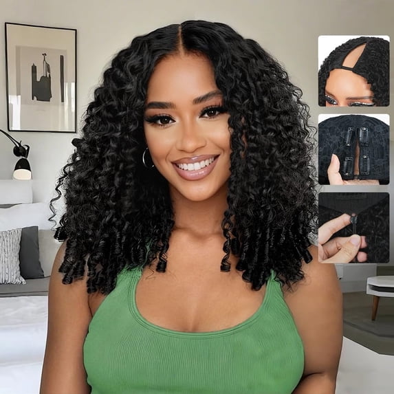 V Part Wig Human Hair Burmese Curly Wig No Leave Out No Sew in 180% ...