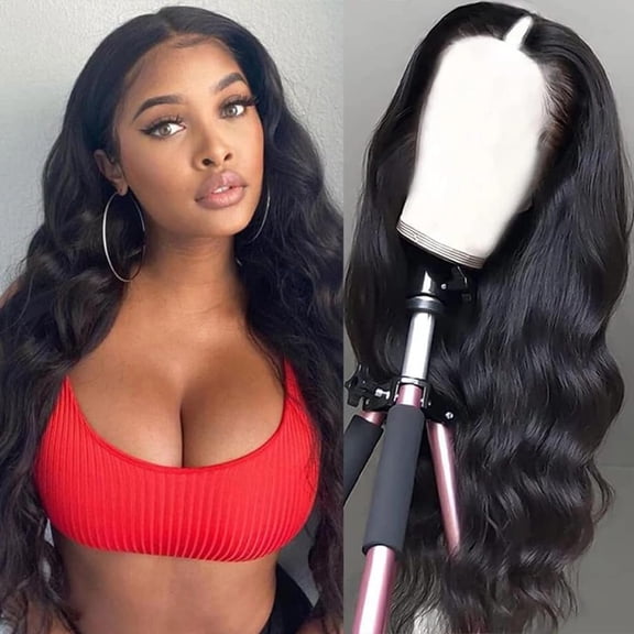 V Part Wigs Body Wave Brazilian Virgin Human Hair Wigs for Black Women Upgrade U Part Wigs Glueless Full Head Clip In Half Wig None Lace Front Wigs 210% Density Natural Color 20Inch