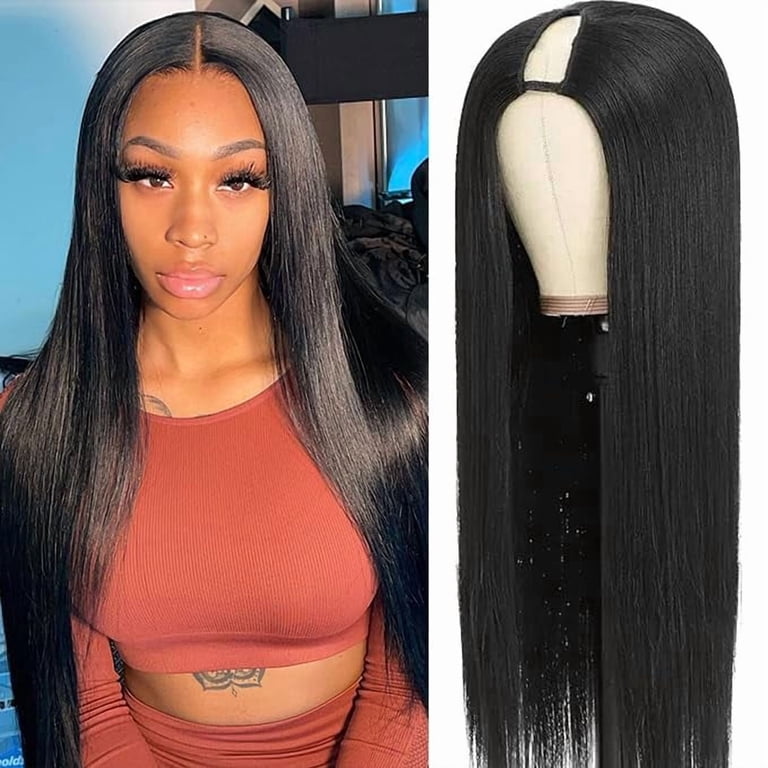 V Part Wig Human Hair Straight 180% Density Clip in Half Wig Glueless Full Head V Part Wigs Human Hair Straight V Shape Wigs for Black Women  main image 2