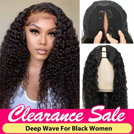 V Part Wigs Human Hair Wigs Deep Wave For Black Women 100%Humanhair Deep Curly Wig Upgrade U Part Wigs 10A