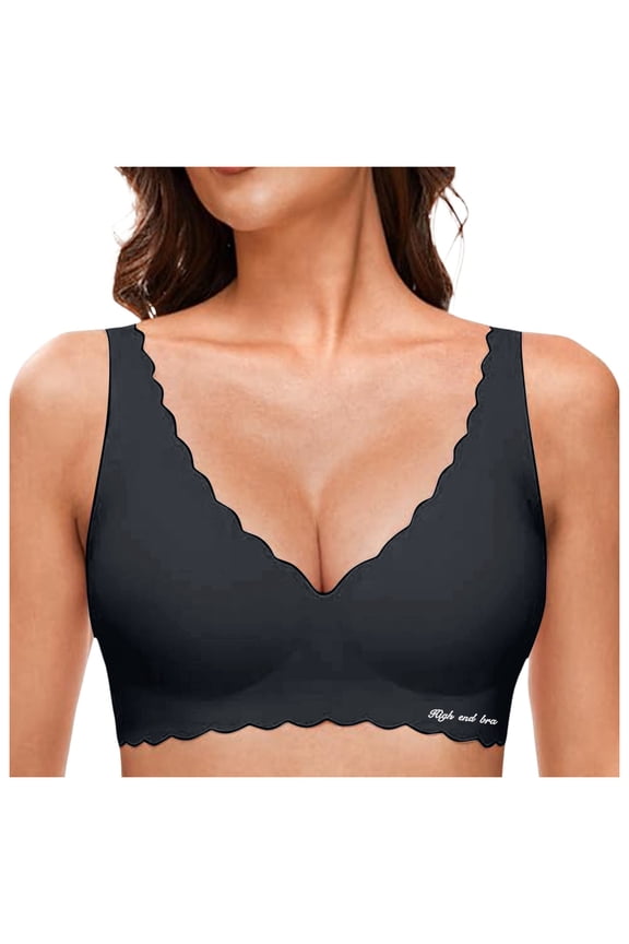 V Petal Bras For Women No Underwire Soft Wireless Bralettes Comfort Seamless Everyday Wear Black L