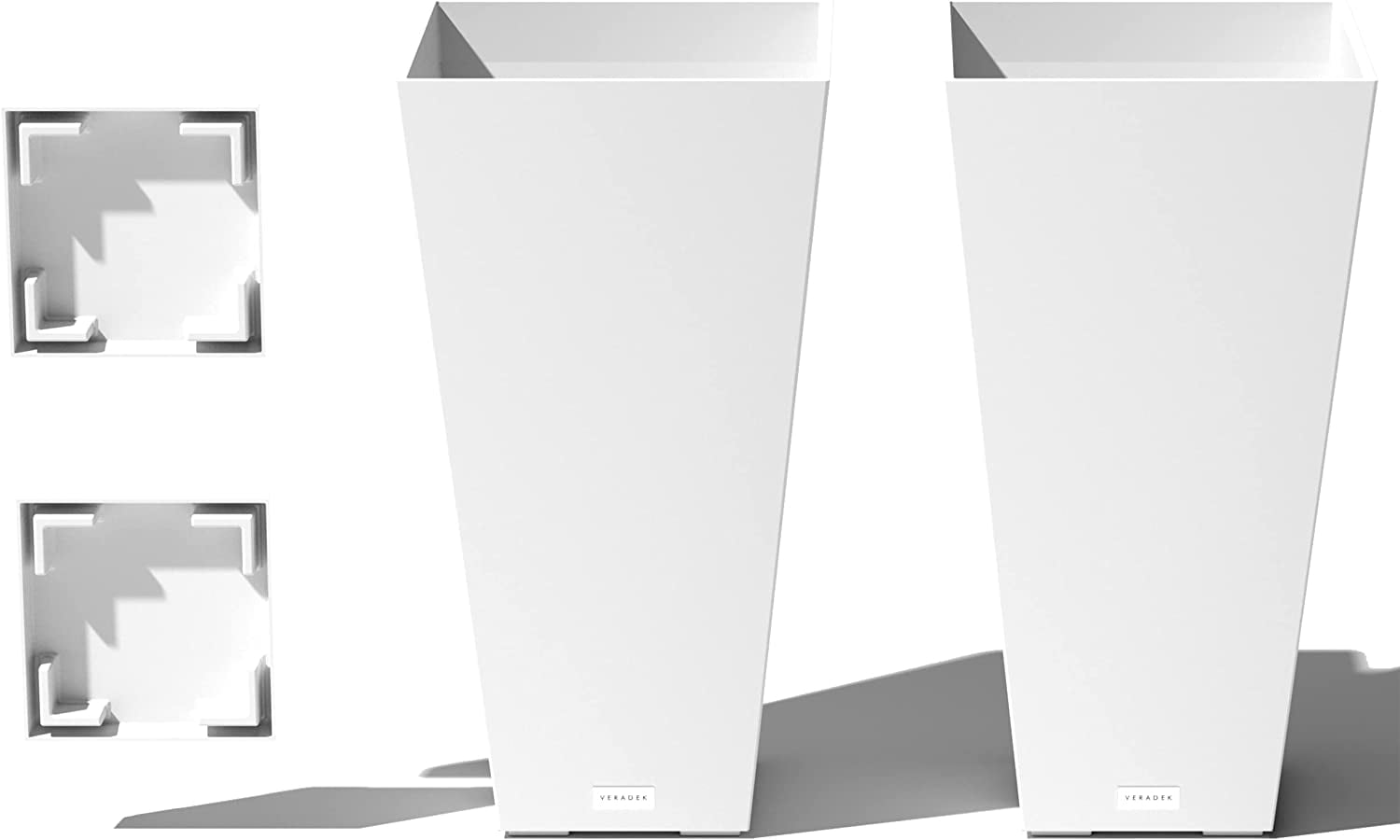 VResin Indoor/Outdoor Taper Planter (White, 26 inch 2 Pack with 2 Saucer Trays)