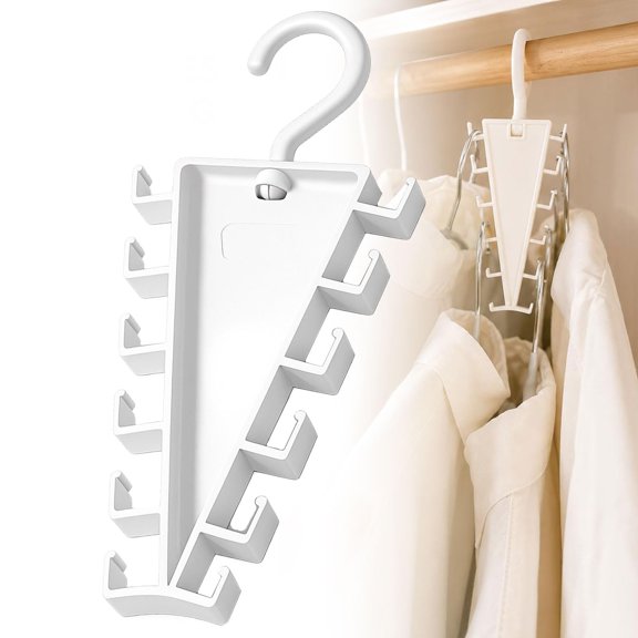 V-Shape 12-Hook Rotating Hanger, 360° Space Saving Closet Organizer, Multi-Functional Wardrobe Storage Rack for Clothes, Hats, Scarves, Ties - Durable ABS Home & Dorm Essentials