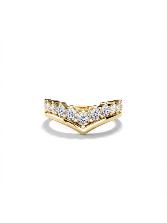 V Shape Curved Stacking Ring 14k Yellow Gold Plated Chevron Moissanite Wedding Band for Women