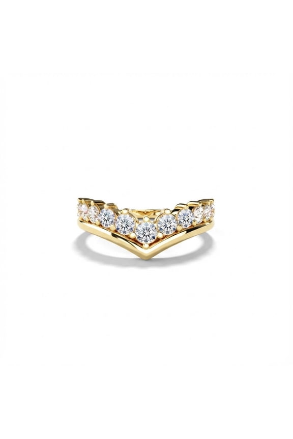 V Shape Curved Stacking Ring 14k Yellow Gold Plated Chevron Moissanite Wedding Band for Women