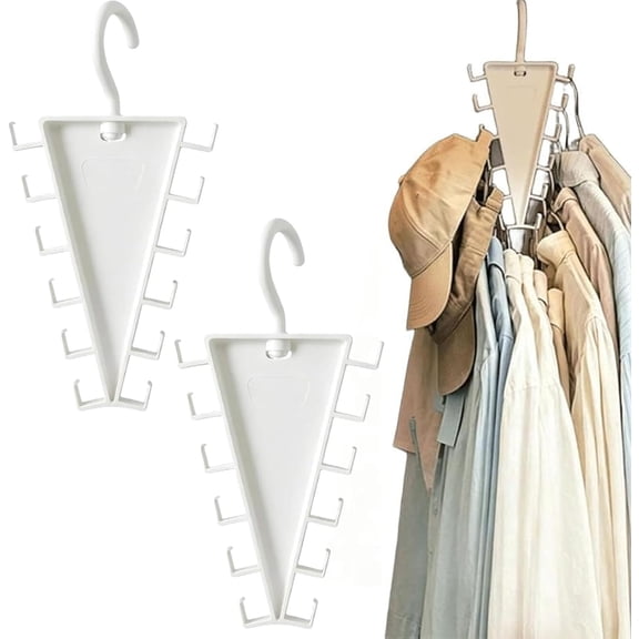 V Shape Double-Sided Closet Organizer Hanger with 12 Hooks, 360 Rotatable Space Saving Clothes Hanger Organizer, Multi-Layer Vertical Clothes Storage Rack for Shirts, Jackets, Hats, Scarves (2pcs)