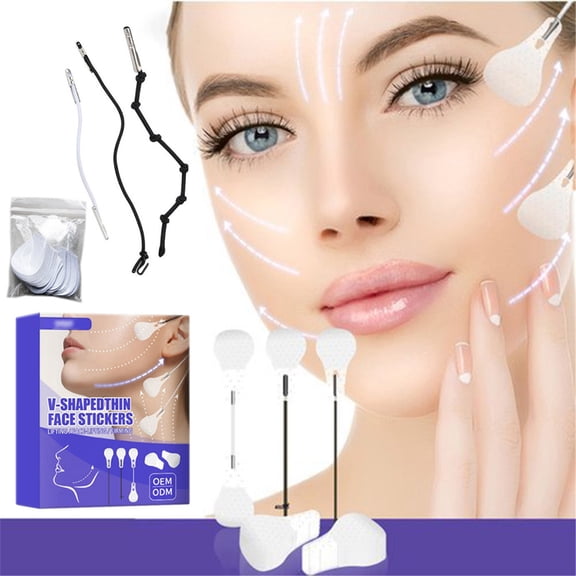 V-Shape Facial Tape Set, 40 Pcs + 3 Ropes, Purple, 1 Set40 Face Lift Tape Face Lift Tape V Shaped High Elastic Instant Face Lift Tape Used to Lift Loose Skin and Hide Double Chins, Makeup Organizers