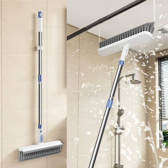 V-Shape Grout Cleaning Brush with 180° Rotating Head – Stiff Bristles for Tile Lines, Corners, Shower Floors, Includes Squeegee Back, Wall-Mountable for Bathroom Kitchen