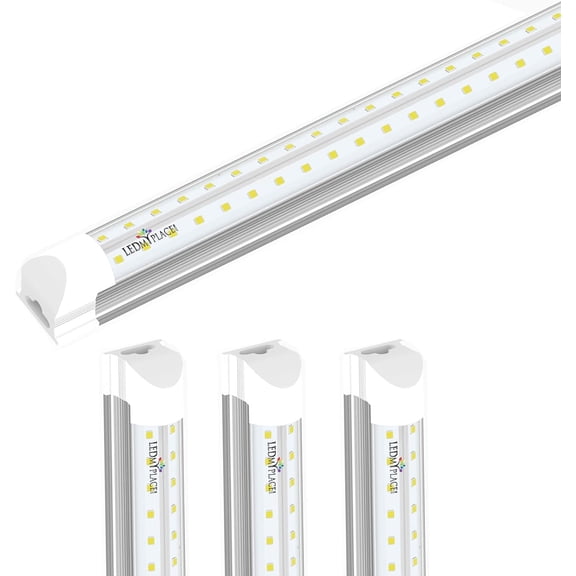 V-Shape Integrated T8 8ft LED Tube Lights - Linkable 60W Lights, 7200 Lumens, 5000K Daylight White, Wide Beam Angle, High CRI, Light Fixture for Garage, Workshop, Warehouse (4-Pack)
