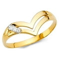 thumbnail image 1 of V Shape Ring Solid 14k Yellow Gold Band CZ Curve Right Hand Stylish Two Row Polished Finish , Size 5.5, 1 of 1