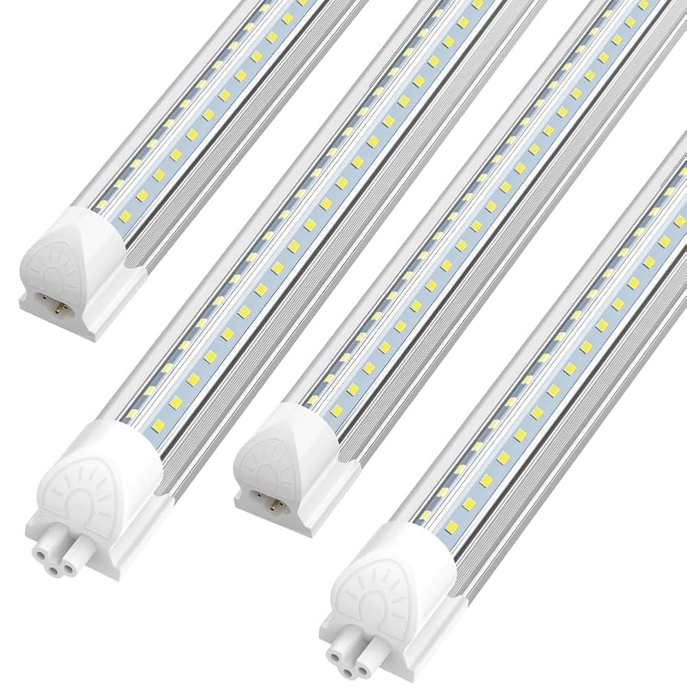 JESLED 8ft LED Shop Light Fixture Linkable, 72w V Shape 6000K, 4-Pack