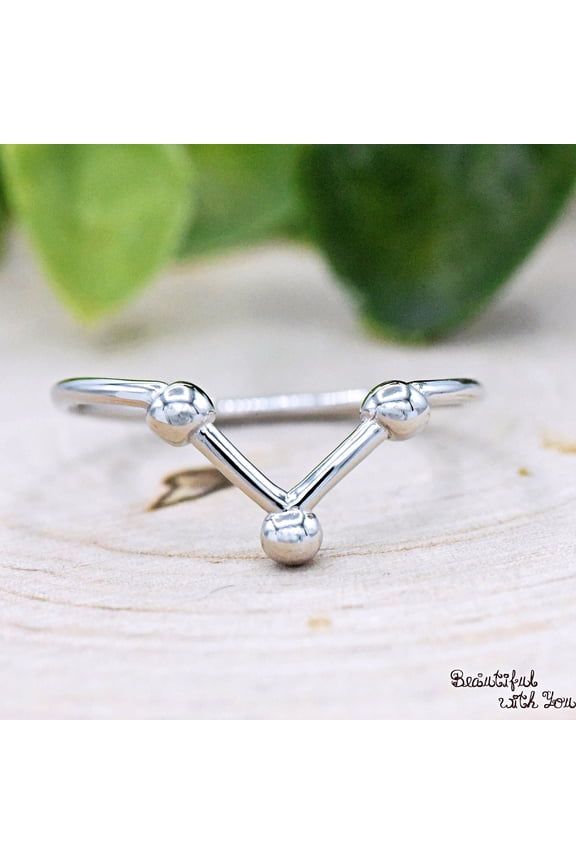 V Shape Vertex Common Point Geometric 925 Sterling Silver Ring Womens Trendy Stackable Unique Minimalist Jewelry Christmas Valentines Gift Ring Size-14