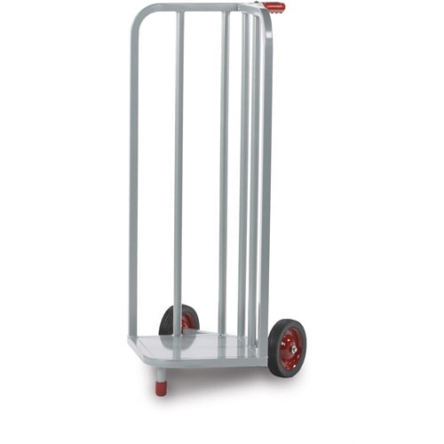 Gray Steel V-Shaped Book Cart with Rubber Wheels