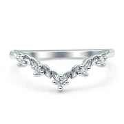 BLUE APPLE JEWELRY V-Shaped Contour Chevron Women Wedding Band Ring Cubic Zirconia 925 Sterling Silver