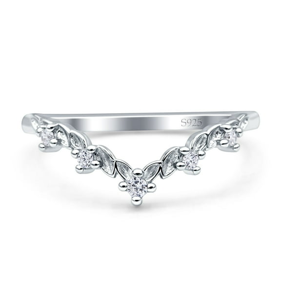 V-Shaped Contour Chevron Women Wedding Band Ring Cubic Zirconia 925 Sterling Silver