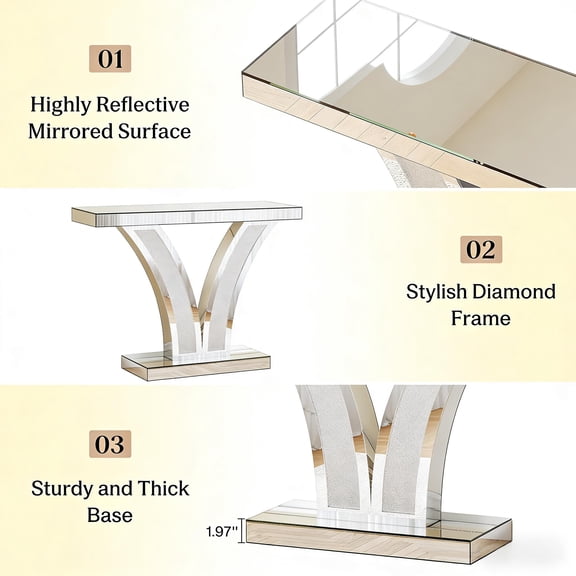 V-Shaped Design Hall Table,Mirrored Side Table,Console Table