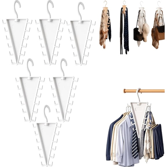 V Shaped Double-Sided Closet Organizer Hanger 2Pack, Space Saving Closet Hangers with 12 Hooks, 360° Rotating Clothes Storage Rack for Apartment Dorm and Daily Wardrobe Organization (6 Pcs)