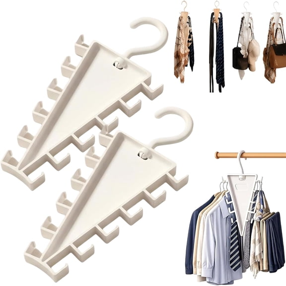 V Shaped Double-Sided Closet Organizer Hanger 2Pack, Space Saving Closet Hangers with 12 Hooks, 360° Rotating Clothes Storage Rack for Apartment Dorm and Daily Wardrobe Organization (2 Pcs)