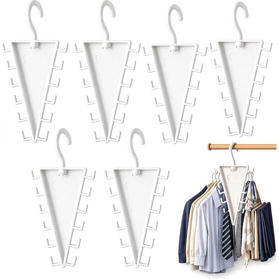 V Shaped Double-Sided Closet Organizer Hanger, 360° Rotatable Multi-Layer Vertical Space Saving Clothes Hanger Rack with 12 Hooks for Hats, Scarves, Belts, Bags, and Ties (6pcs)