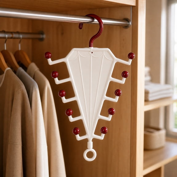V Shaped Double-Sided Closet Organizer Hanger, 360° Rotating Multi-Layer Vertical Clothes Storage Rack with 10 Hooks, Space Saving Organizer for Hats, Scarves, Belts, Bags & Ties, White