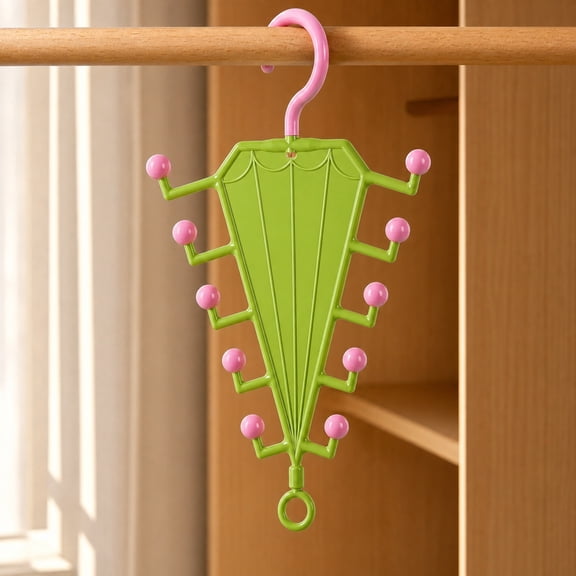 V Shaped Double-Sided Closet Organizer Hanger, 360° Rotating Multi-Layer Vertical Clothes Storage Rack with 10 Hooks, Space Saving Organizer for Hats, Scarves, Belts, Bags & Ties, Green