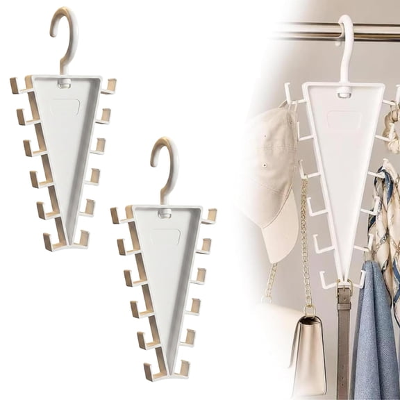 V Shaped Double-Sided Closet Organizer Hanger, 360° Rotating Multi-Layer Vertical Clothes Storage Rack with 12 Hooks, Space Saving Organizer for Hats, Scarves, Belts, Bags and Ties