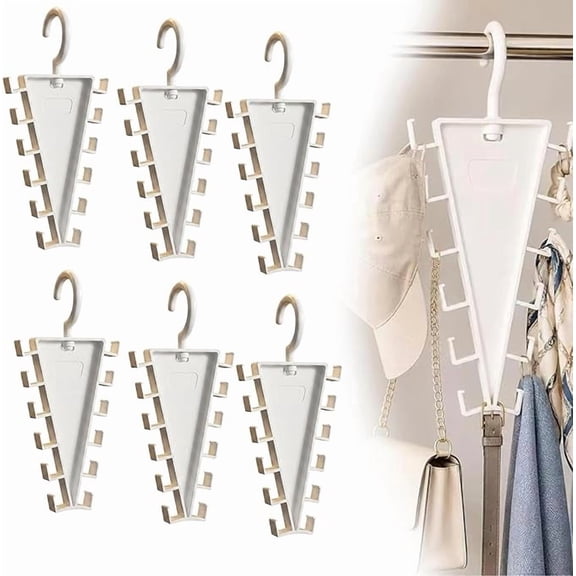 V Shaped Double-Sided Closet Organizer Hanger, 360° Rotating Multi-Layer Vertical Clothes Storage Rack with 12 Hooks, Space Saving Organizer for Hats, Scarves, Belts, Bags and Ties (6PC)
