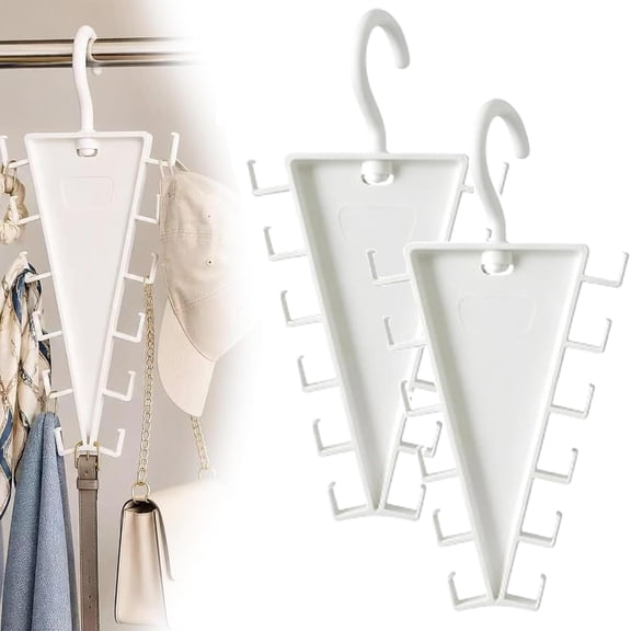 V Shaped Double-Sided Closet Organizer Hanger, 360° Rotating Multi-Layer Vertical Storage Rack with 12 Anti-Slip Hooks, Space-Saving for Hats Scarves Belts Bags Ties Tank Tops