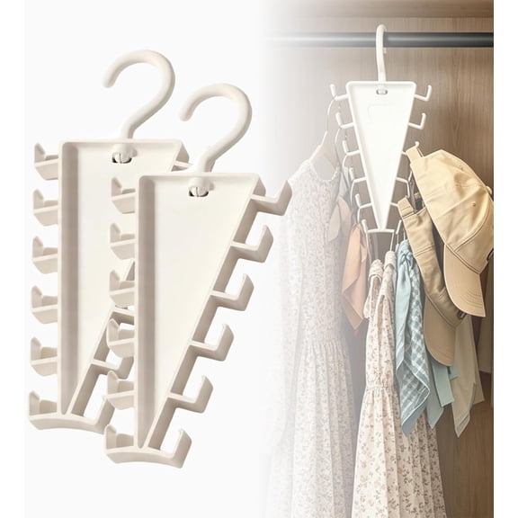 V Shaped Double-Sided Closet Organizer Hanger, Wall-Mounted Space Saving Storage Rack with 360° Rotating Design for Hats, Scarves, Belts, Bags, and Ties (2pc)
